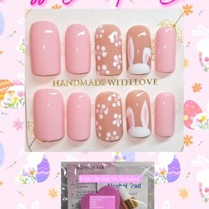 Pink Bunny and Floral Press-On Nails